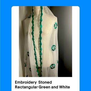 Embroidery  Stoned Rectangular Green and White Islamic veil